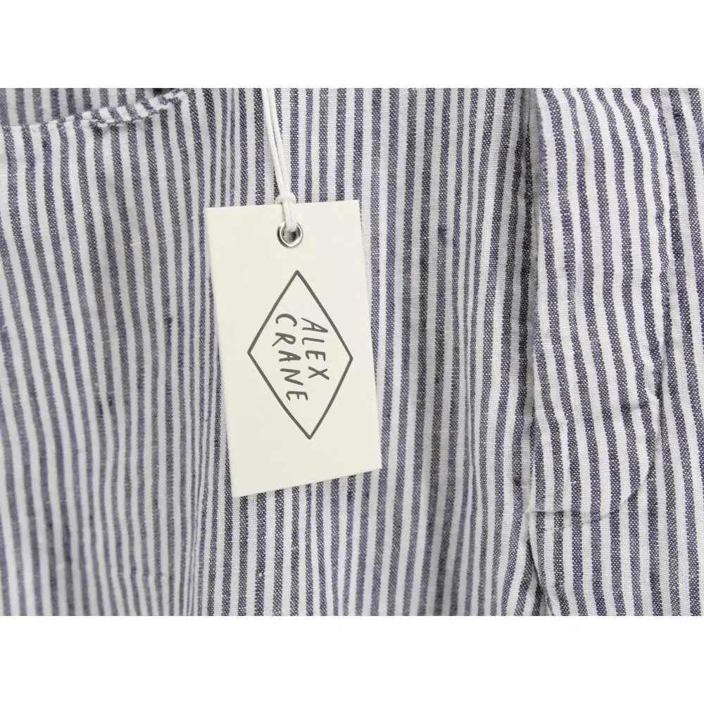 NWT Alex Crane Men's 28x30 White Blue Pinstripe Pants 100% Linen Relaxed Fit